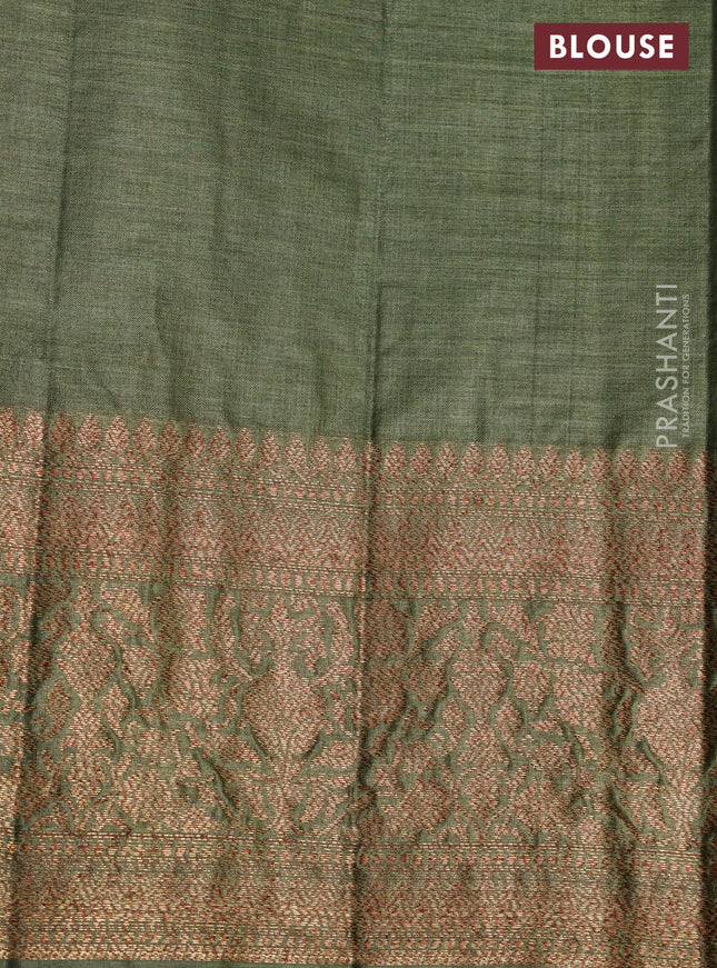 Banarasi tussar silk saree purple shade and green with allover thread & zari buttas and banarasi style border