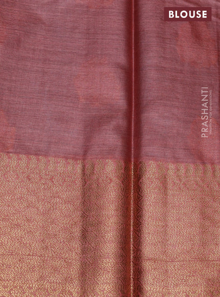 Banarasi tussar silk saree peacock blue and rust shade with thread & zari buttas and banarasi style border