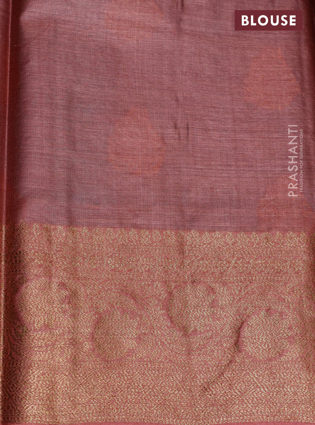 Banarasi tussar silk saree peacock blue and rust shade with thread & zari buttas and banarasi style border