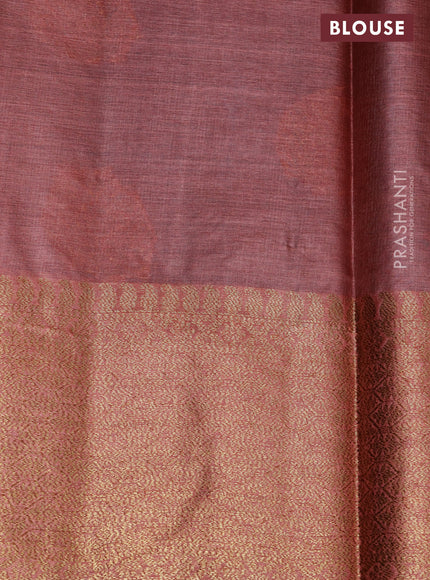 Banarasi tussar silk saree peacock blue and rust shade with thread & zari buttas and banarasi style border