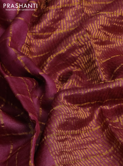 Pure tussar silk saree maroon and orange with allover zari checked pattern and zari woven border
