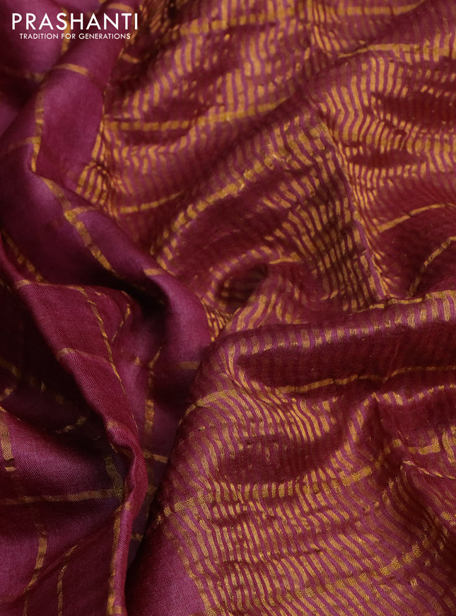Pure tussar silk saree maroon and orange with allover zari checked pattern and zari woven border