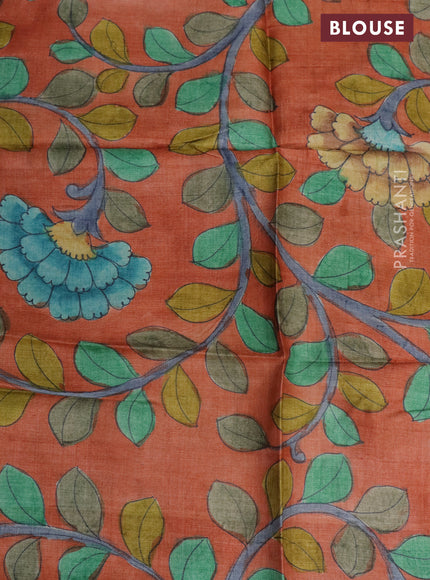 Pure tussar silk saree maroon and orange with allover zari checked pattern and zari woven border