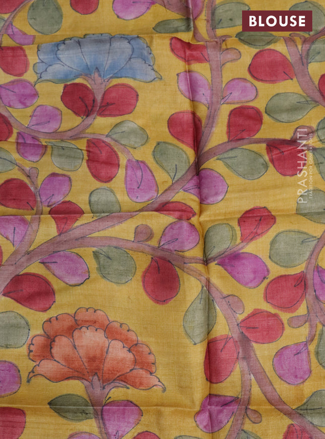 Pure tussar silk saree red and mustard yellow with allover zari checked pattern and zari woven border
