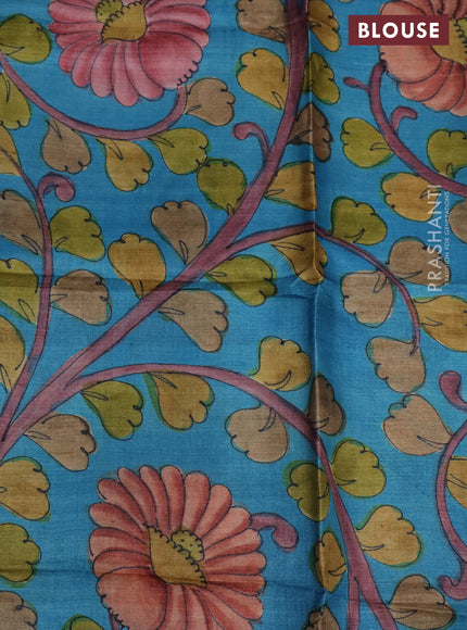 Pure tussar silk saree lavender shade and cs blue with allover zari checked pattern and zari woven border