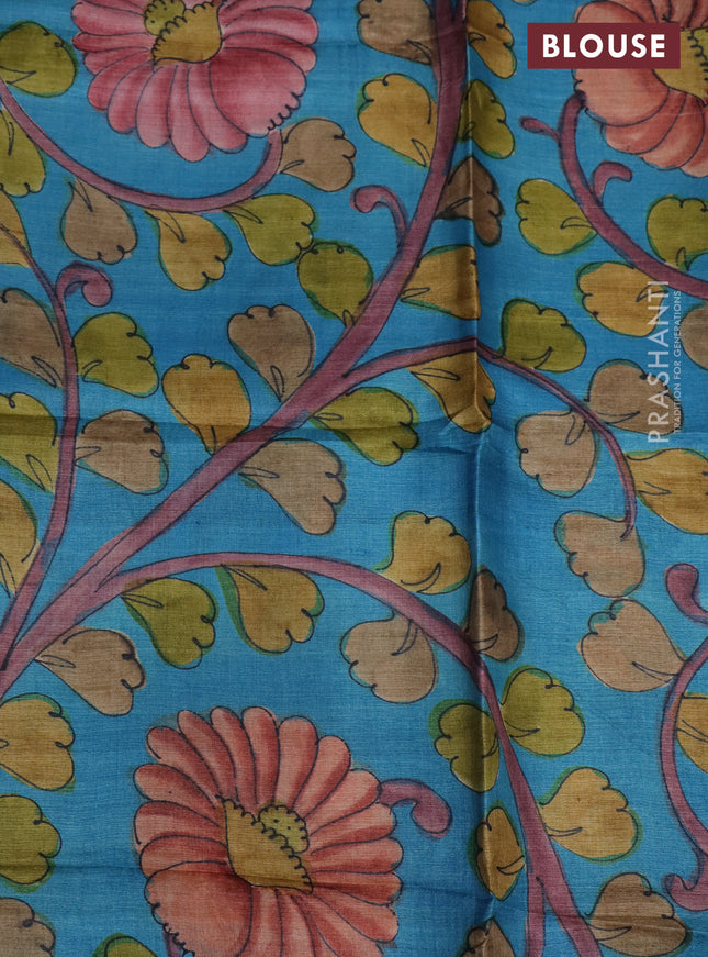 Pure tussar silk saree lavender shade and cs blue with allover zari checked pattern and zari woven border