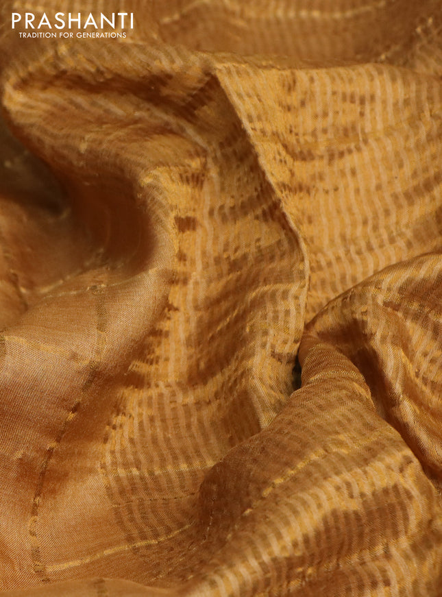 Pure tussar silk saree mustard yellow and rust shade with allover zari checked pattern and zari woven border