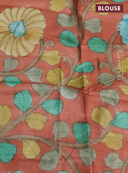 Pure tussar silk saree mustard yellow and rust shade with allover zari checked pattern and zari woven border
