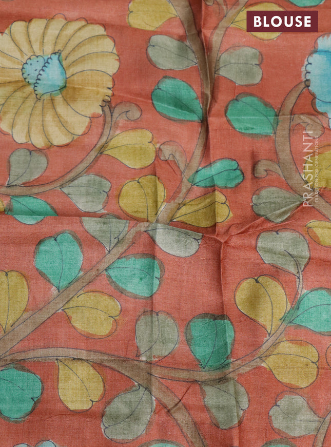 Pure tussar silk saree mustard yellow and rust shade with allover zari checked pattern and zari woven border