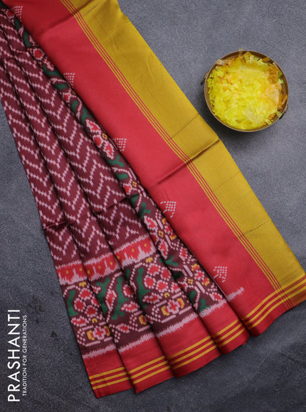 Semi patola saree deep maroon and red with allover ikat prints and simple border