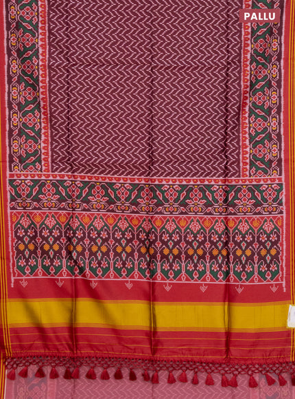 Semi patola saree deep maroon and red with allover ikat prints and simple border