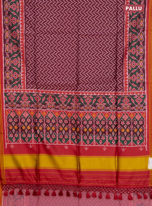 Semi patola saree deep maroon and red with allover ikat prints and simple border