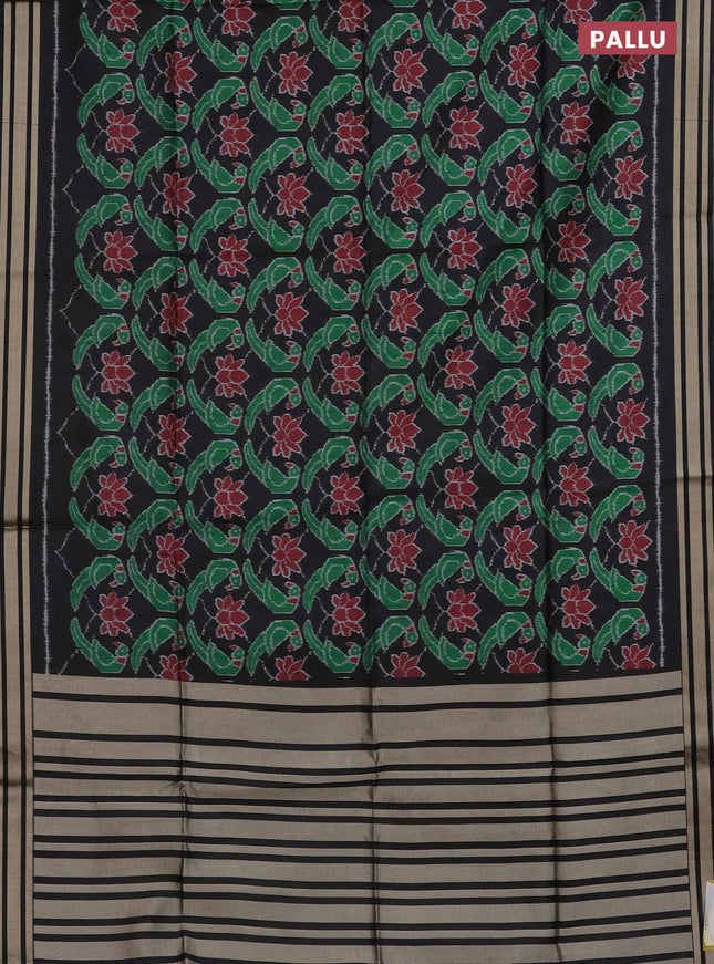 Semi patola saree black with allover ikat prints and simple border