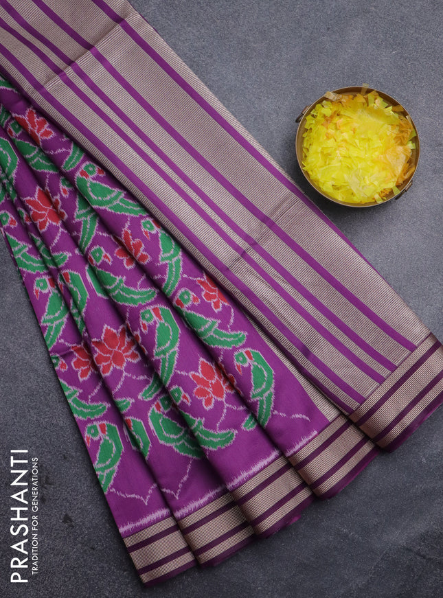 Semi patola saree purple with allover ikat prints and simple border