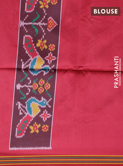 Semi patola saree green and maroon with allover ikat prints and simple border