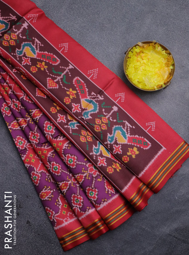 Semi patola saree purple and maroon with allover ikat prints and simple border