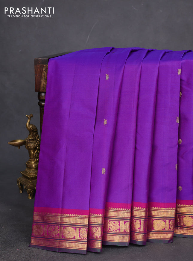 Pure kanchipuram silk saree dual shade of purple and pink with zari woven buttas and zari woven border