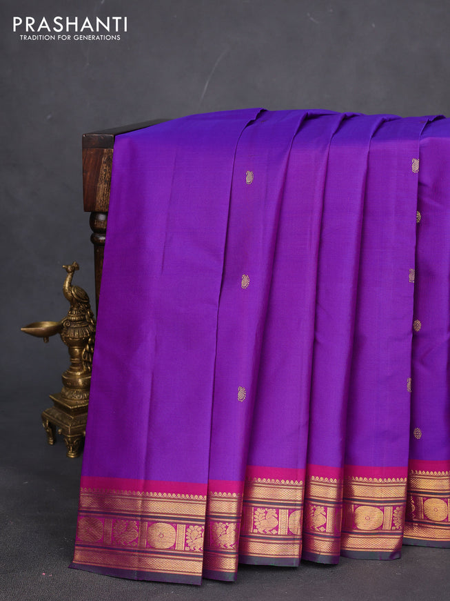Pure kanchipuram silk saree dual shade of purple and pink with zari woven buttas and zari woven border