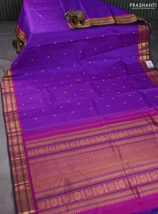 Pure kanchipuram silk saree dual shade of purple and pink with zari woven buttas and zari woven border