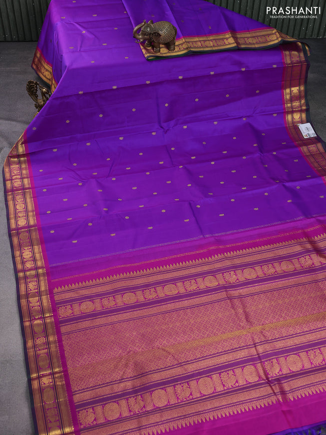 Pure kanchipuram silk saree dual shade of purple and pink with zari woven buttas and zari woven border