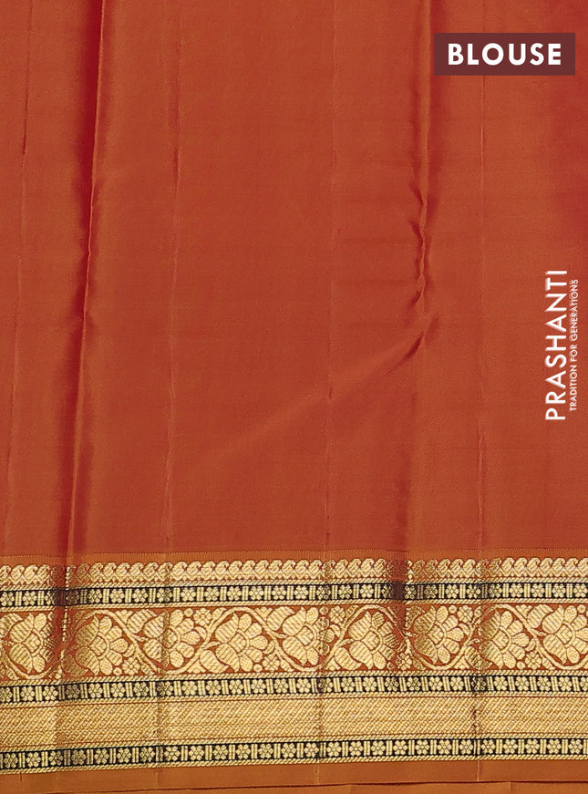 Pure kanchipuram silk saree purple shade and dark mustard with zari woven buttas and zari woven korvai border
