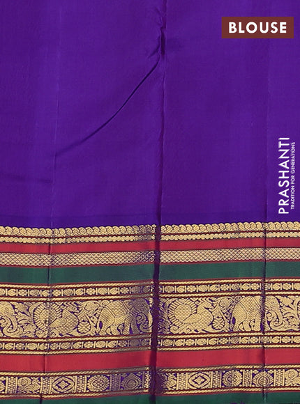Pure kanchipuram silk saree rust shade and violet with zari woven buttas and rich zari woven korvai border