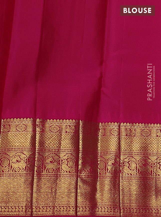 Pure kanchipuram silk saree dual shade of teal greenis blue and pink with zari woven buttas and temple design zari woven border