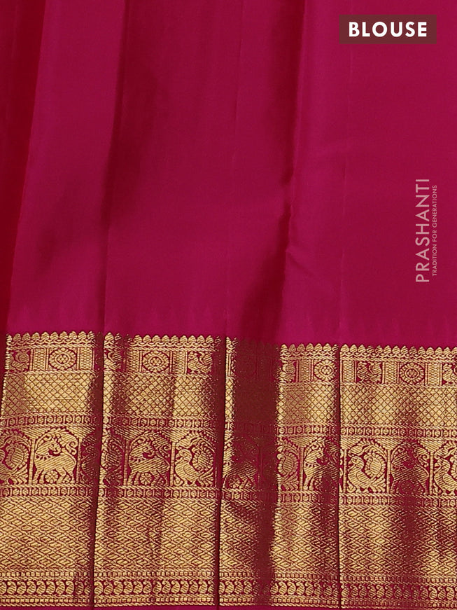 Pure kanchipuram silk saree dual shade of teal greenis blue and pink with zari woven buttas and temple design zari woven border