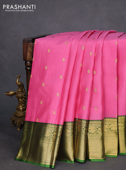 Pure kanchipuram silk saree pink and green with annam zari woven buttas and rich zari woven border