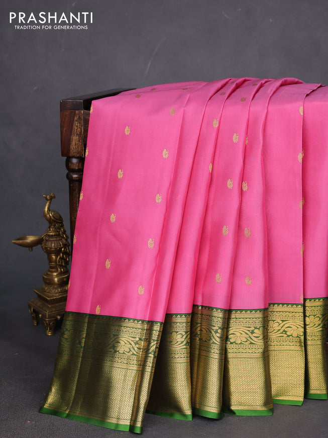 Pure kanchipuram silk saree pink and green with annam zari woven buttas and rich zari woven border