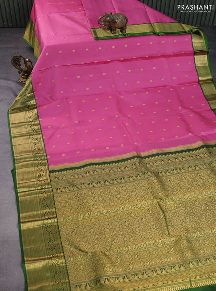 Pure kanchipuram silk saree pink and green with annam zari woven buttas and rich zari woven border