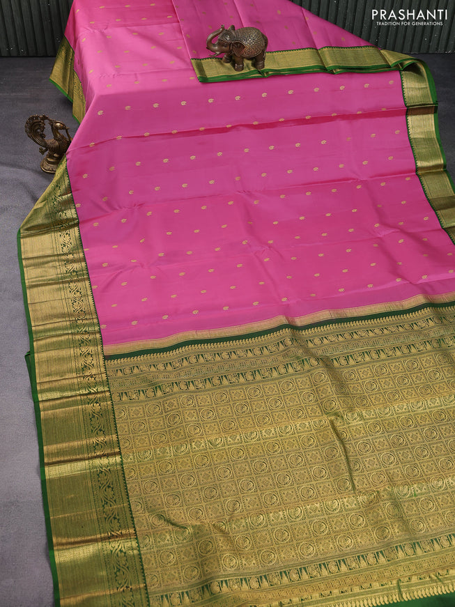 Pure kanchipuram silk saree pink and green with annam zari woven buttas and rich zari woven border