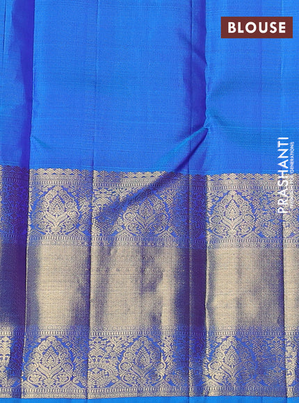 Pure kanchipuram silk saree purple and dual shade of cs blue with zari woven buttas and long rich zari woven border