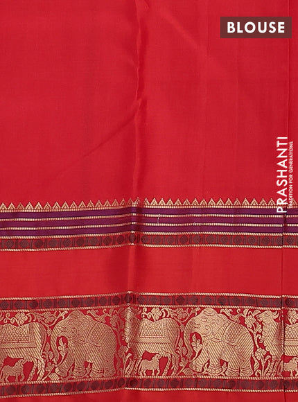Pure kanchipuram silk saree maroon and red with zari woven buttas and long rettapet zari woven border