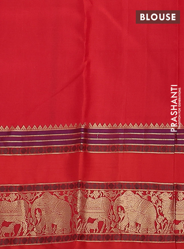 Pure kanchipuram silk saree maroon and red with zari woven buttas and long rettapet zari woven border