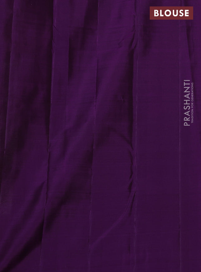 Pure kanchipuram silk saree pastel shade and purple with allover silver zari zig zag weaves in borderless style