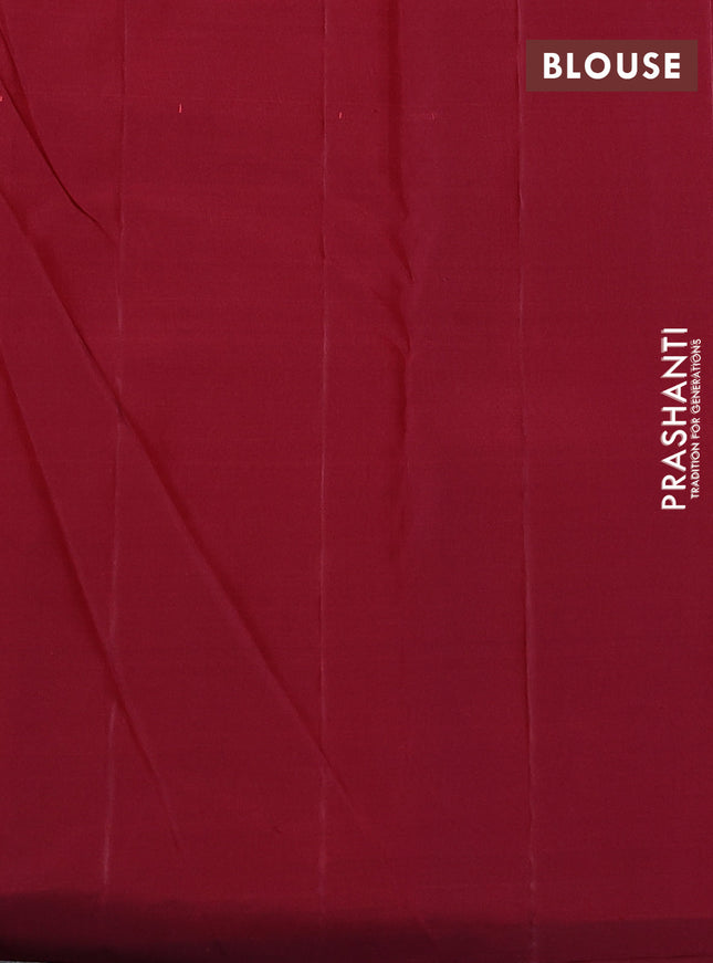 Pure kanchipuram silk saree mango yellow and maroon with half & half style and long zari woven border