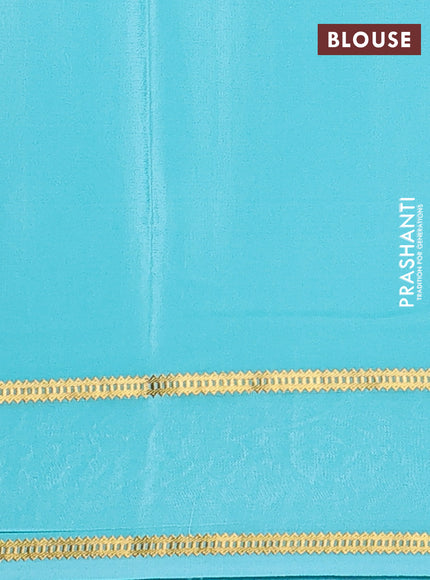 Pure mysore crepe silk saree teal blue with plain body and zari woven embroidery work border