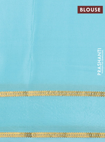 Pure mysore crepe silk saree light blue with plain body and zari woven embroidery & cut work border