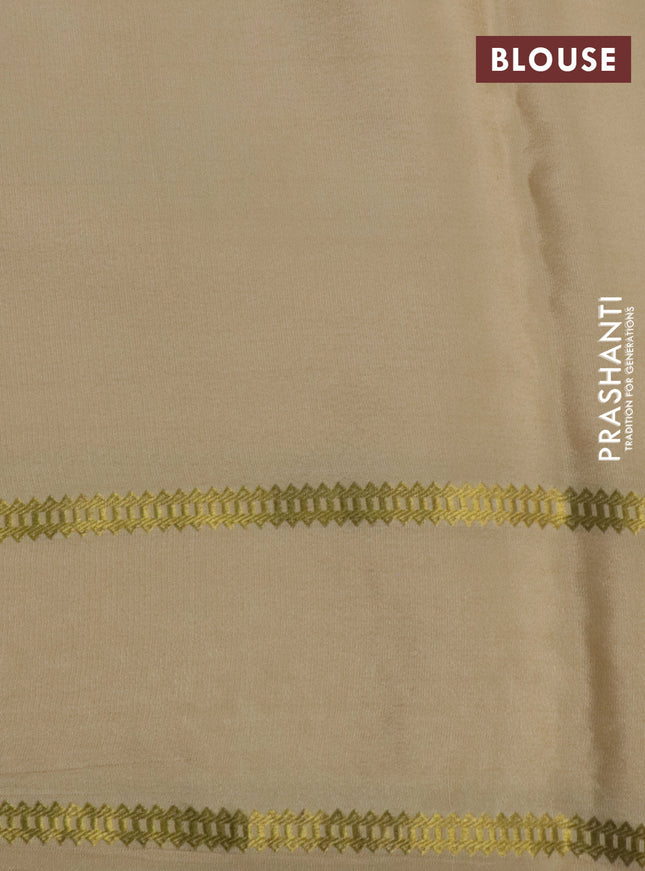 Pure mysore crepe silk saree cream with plain body and zari woven embroidery work border