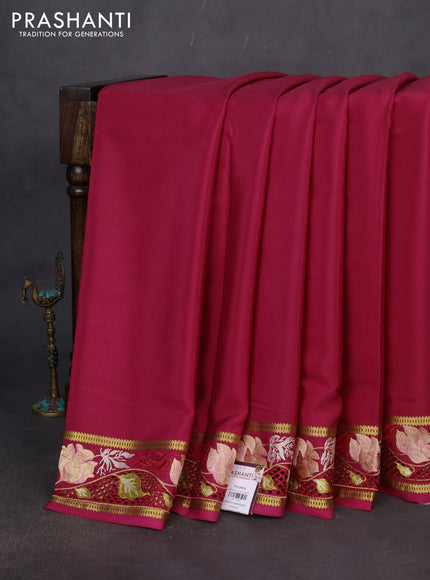 Pure mysore crepe silk saree pink with plain body and zari woven embroidery & cut work border