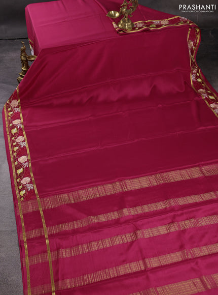 Pure mysore crepe silk saree pink with plain body and zari woven embroidery & cut work border