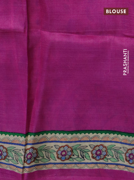 Madhubani printed silk saree Pink and Beige with butta prints and madhubani printed border