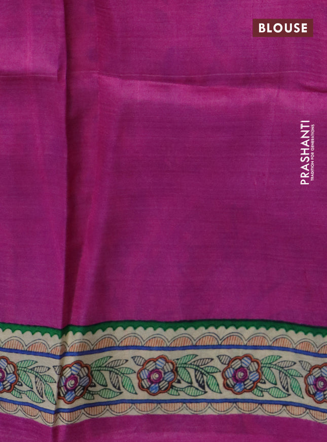 Madhubani printed silk saree Pink and Beige with butta prints and madhubani printed border