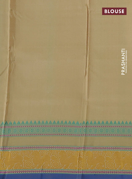 Pure kanchipuram silk saree beige and blue with thread woven buttas and rettapet thread woven border
