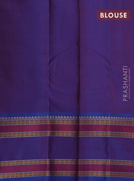 Pure kanchipuram silk saree maroon and dual shade of blue with thread woven buttas and long rettapet thread woven border