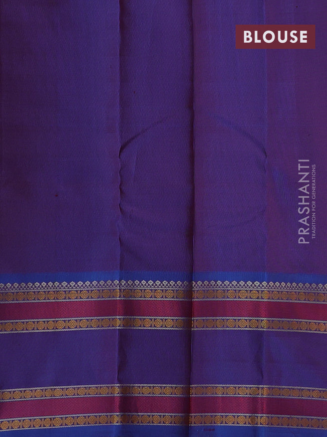 Pure kanchipuram silk saree maroon and dual shade of blue with thread woven buttas and long rettapet thread woven border