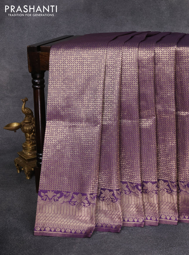 Banarasi silk saree violet with allover zari woven brocade weaves and zari woven border