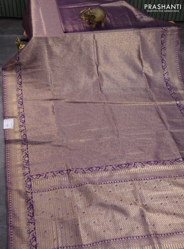 Banarasi silk saree violet with allover zari woven brocade weaves and zari woven border