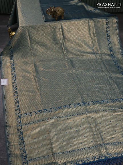 Banarasi silk saree peacock blue with allover zari woven brocade weaves and zari woven border